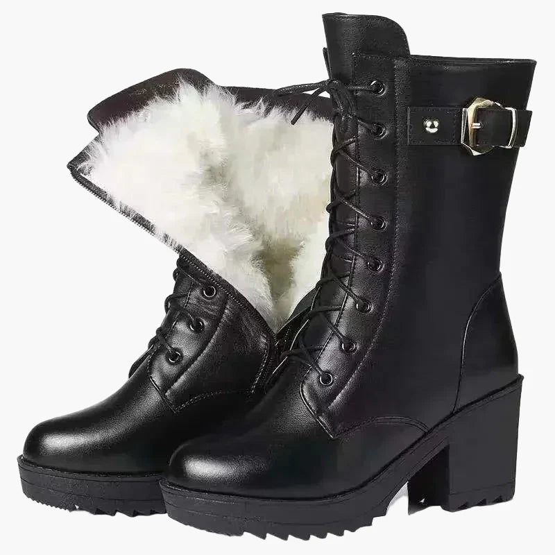 Women's winter ankle boots with heels and laces – Warm lined fashion boots