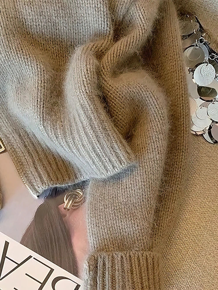 Damen Strickjacke mit Reißverschluss und Kontrastkragen – Modischer Cropped Cardigan für Alltag und Freizeit