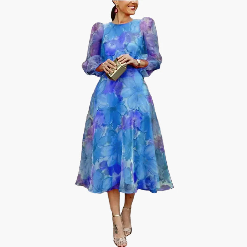 Women's mid-length dress with floral pattern – Elegant party dress for special occasions