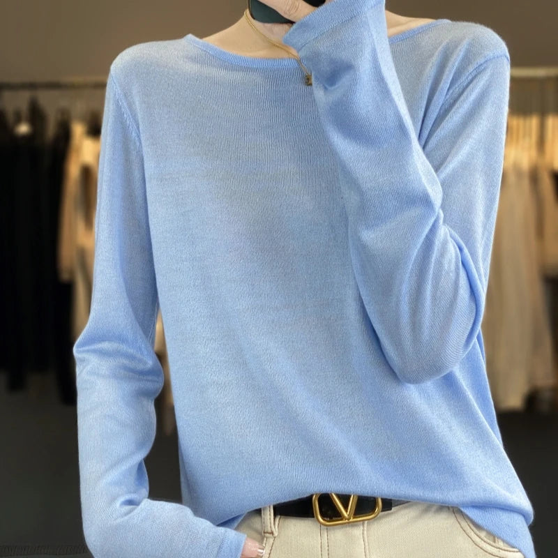 Damen Langarm Oberteil Pullover mit U-Ausschnitt