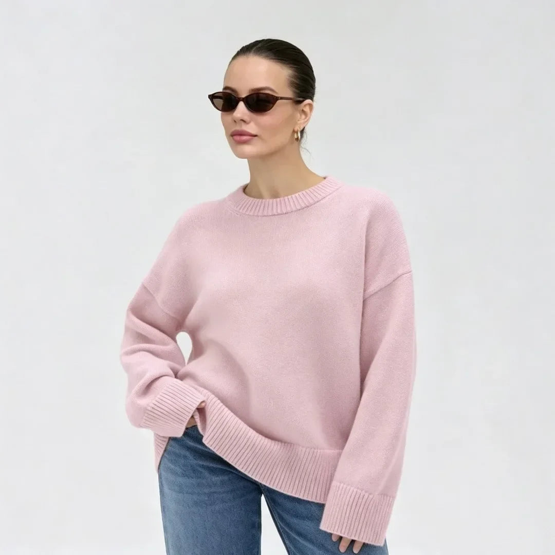 Women's Oversized Loose-Fit Crew-Neck Knit Sweater