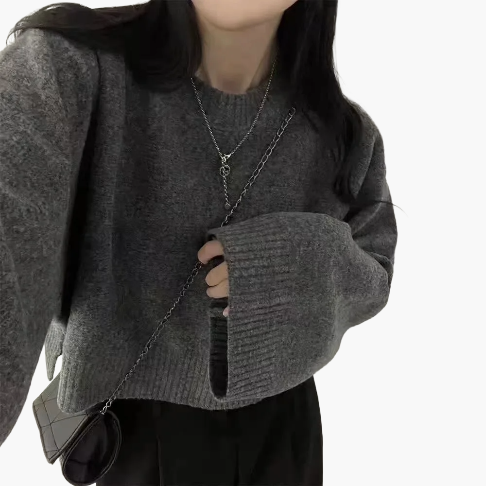 Damen Cropped Pullover mit weitem Ärmel – Modischer Freizeit-Look für Alltag und Büro