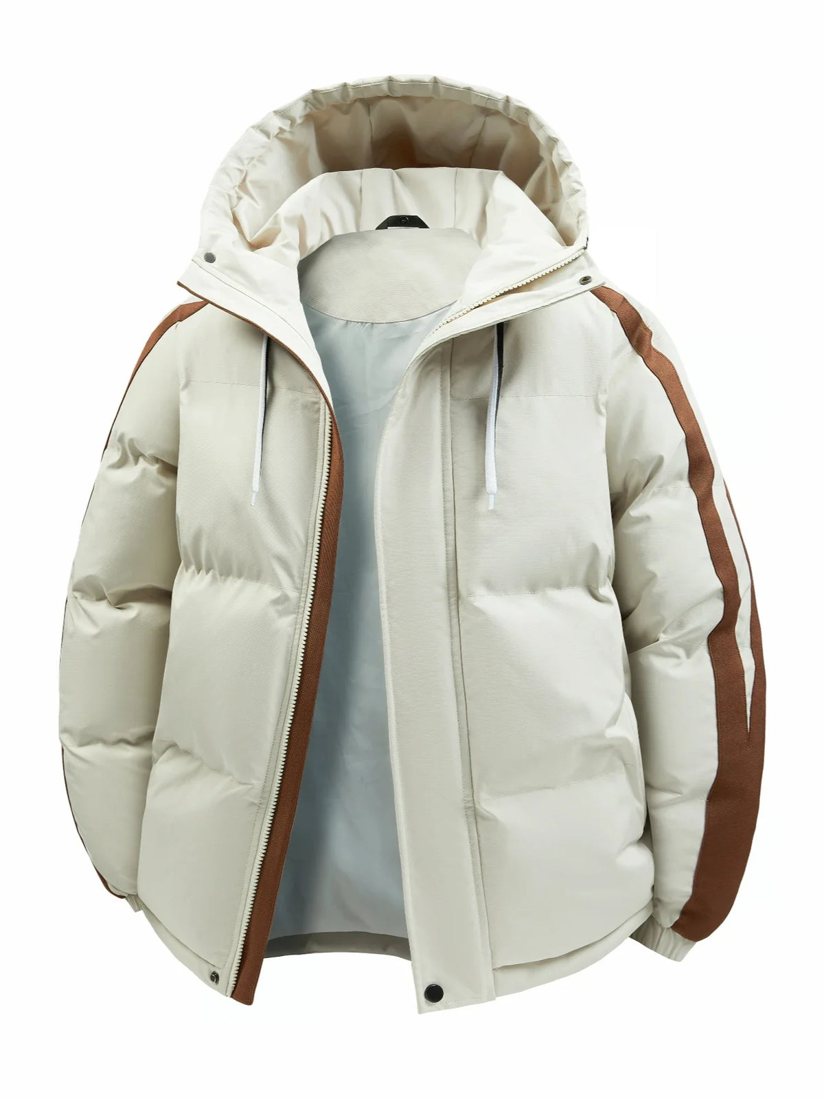 Padded men's winter jacket with hood and stripes - Warm puffer jacket