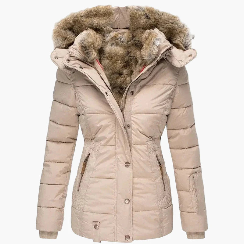 Damen Winterjacke mit Kapuze und Fellkragen – Modische Steppjacke für kalte Tage