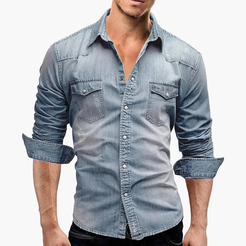 Men's Slim Fit Denim Shirt – Casual Denim Shirt in Western Style for Leisure & Everyday Use