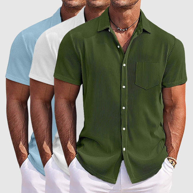 Men's Short-Sleeve Summer Shirt – Contemporary Casual Shirt with Stripes and Chest Pocket, Perfect for Everyday Wear and Vacation