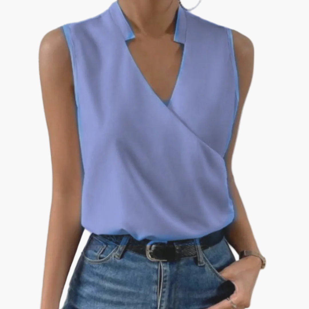 Damen Ärmeloses Wickelblusenshirt mit V-Ausschnitt – Eleganter Sommer-Style für Freizeit und Büro