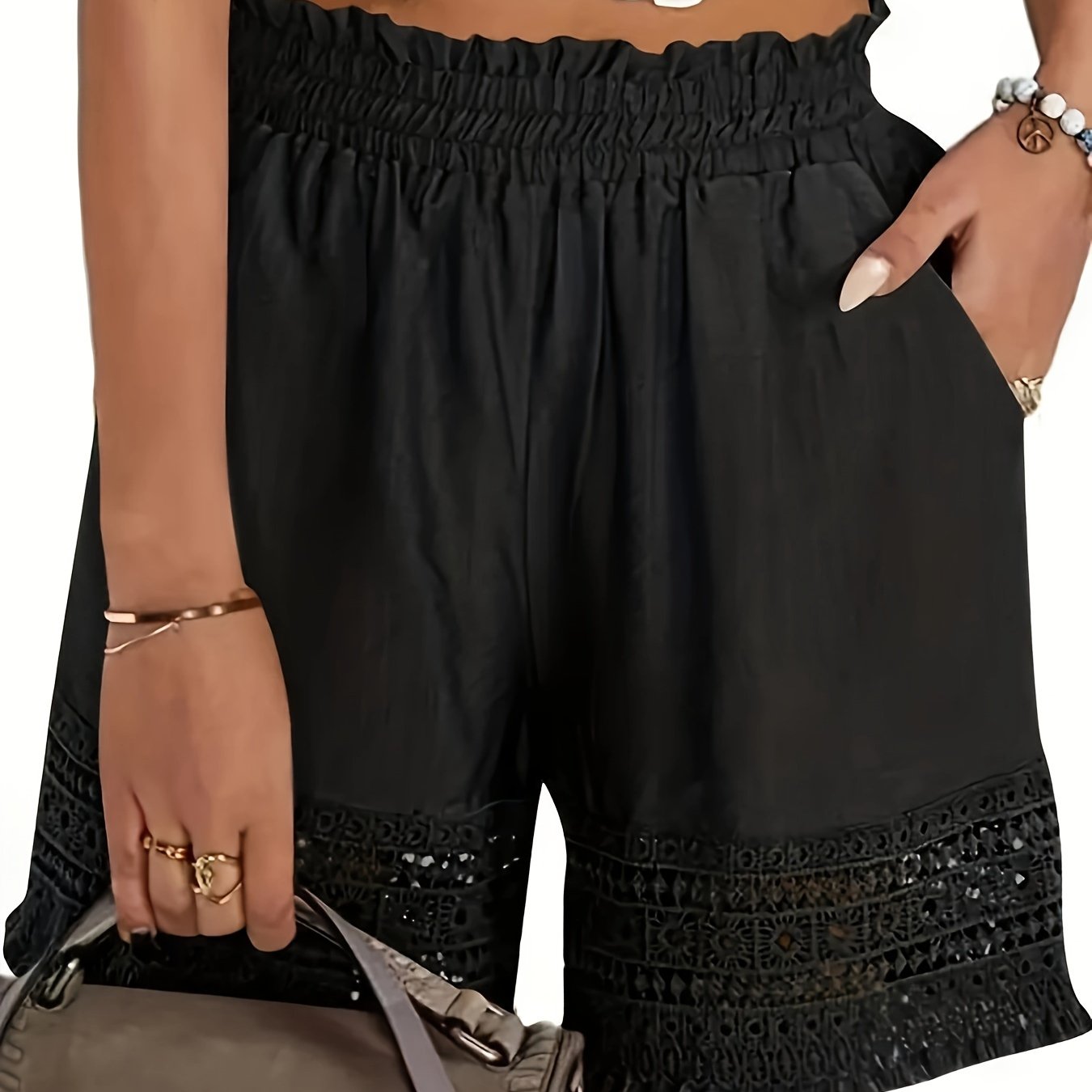 Women's Boho-Style Shorts with Crochet Details for Vacation and Leisure
