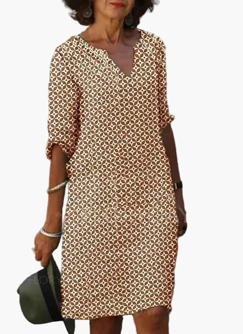 Damen Freizeitkleid mit modernem Muster und V-Ausschnitt – Sommerkleid für Alltag und Urlaub