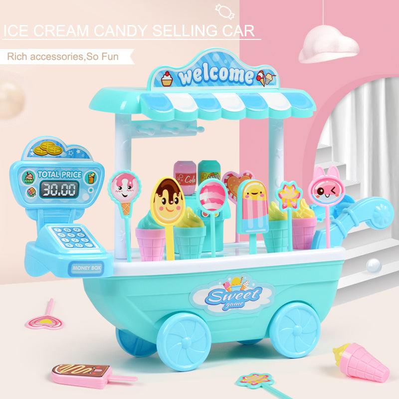 Children's Toy Ice Cream Cart Role Play Candy Stand for Boys and Girls – Educational Toy with Cash Register