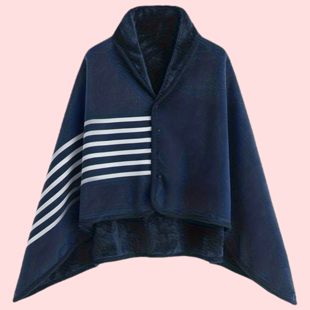 Women's Plaid Snap Button Fleece-Lined Poncho Cape