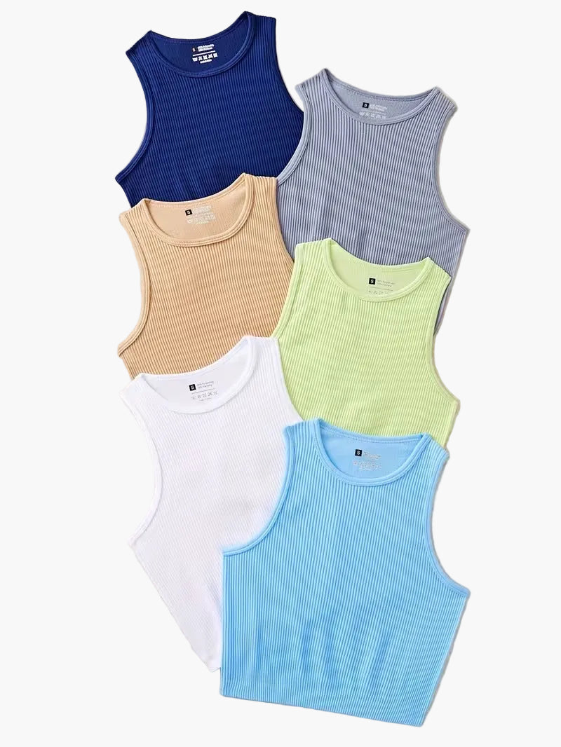 Women's Sporty Ribbed Tank Top Set – Casual Crop Style, Ideal for Everyday & Fitness