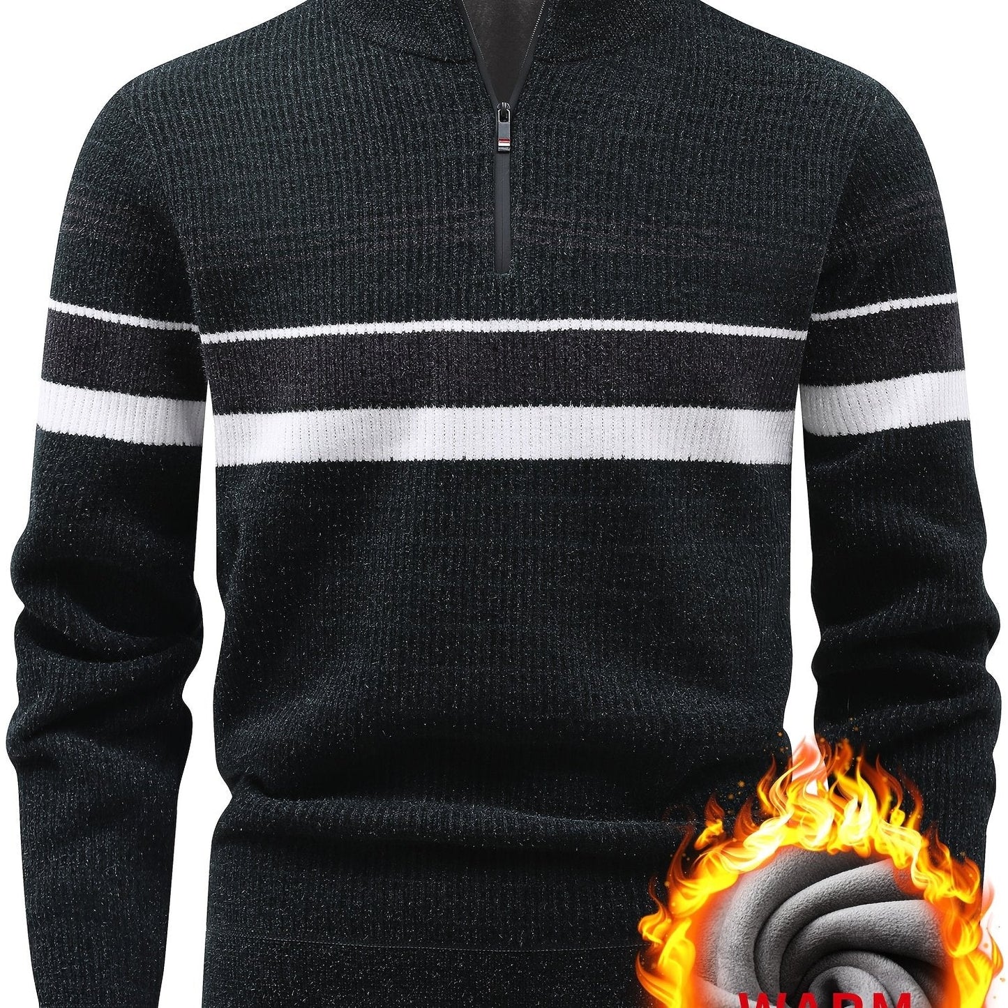 Herren Halb-Reißverschluss Pullover Gerippt mit Streifen