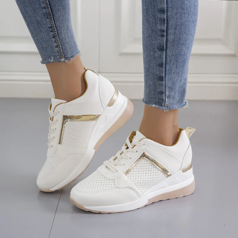 Damen Plateau Sneaker mit Metallic-Details – Modische Freizeitschuhe für Alltag und City-Look
