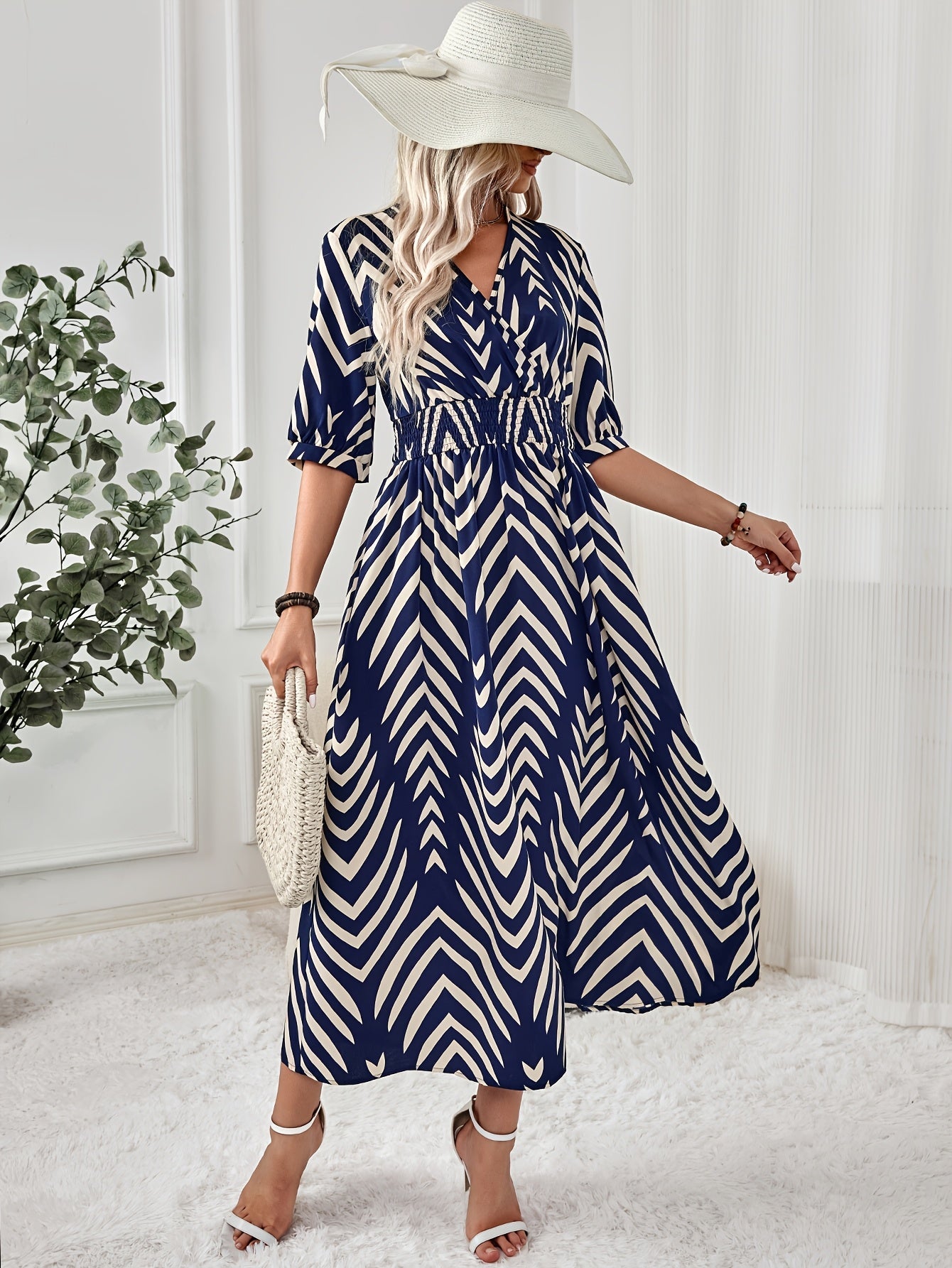 Women's maxi dress with chevron pattern and flattering fit – elegant casual and summer dress