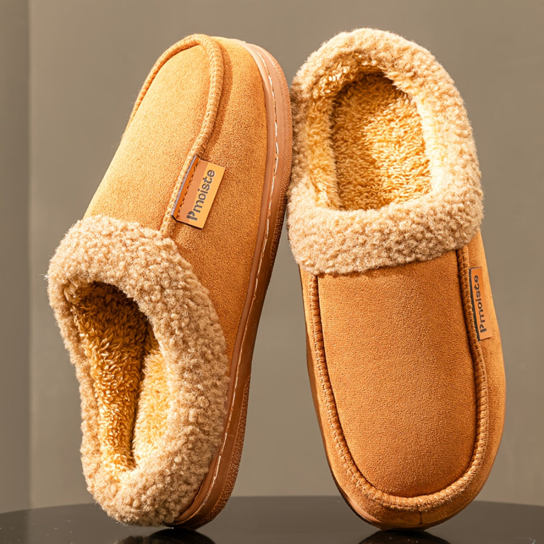 Men's plush-lined slippers, cozy winter footwear, black