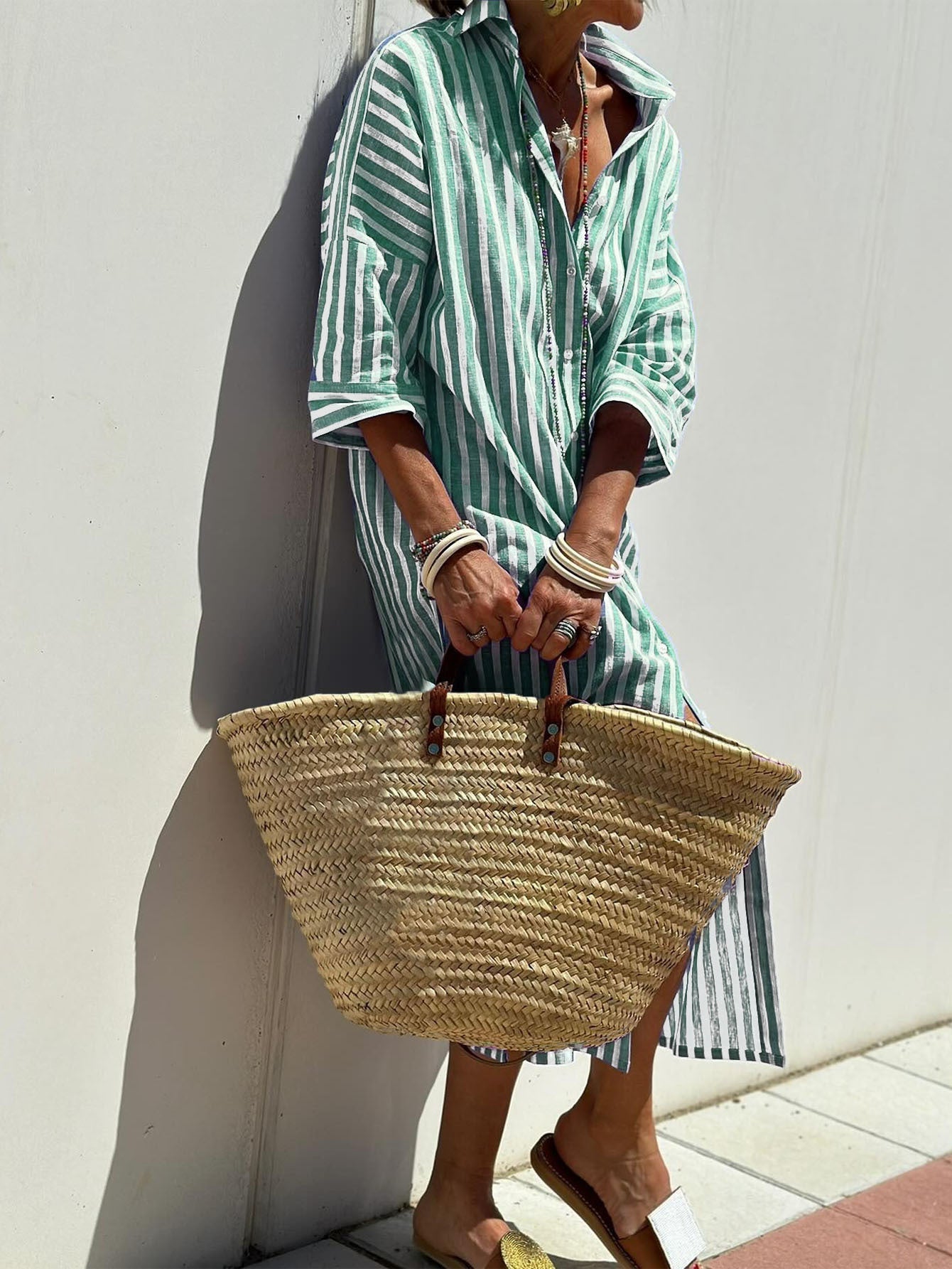 Megan – Gestreifter Damen Cardigan mit halben Ärmeln und Schnürung