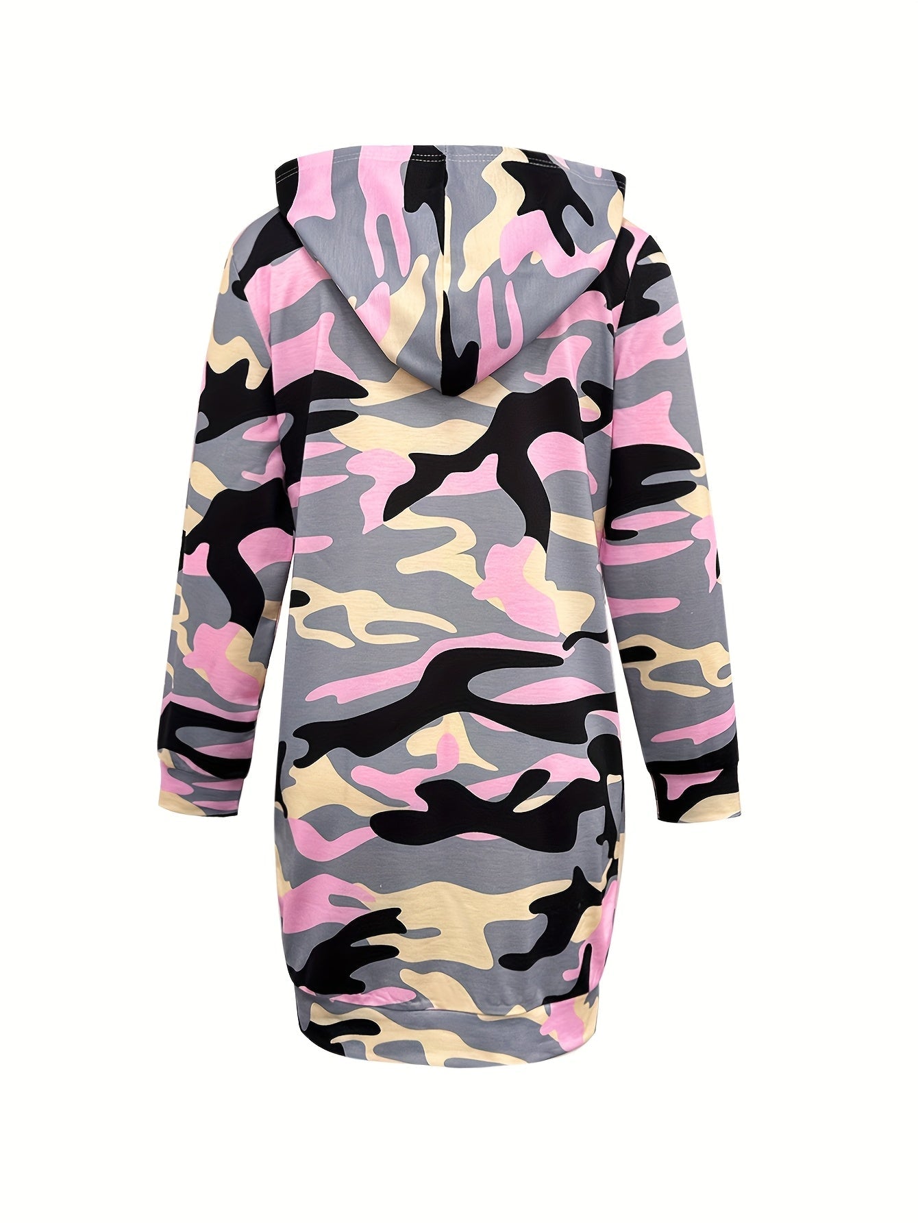 Women's camouflage hoodie dress, pink and gray, Brooklyn 76, long sleeve
