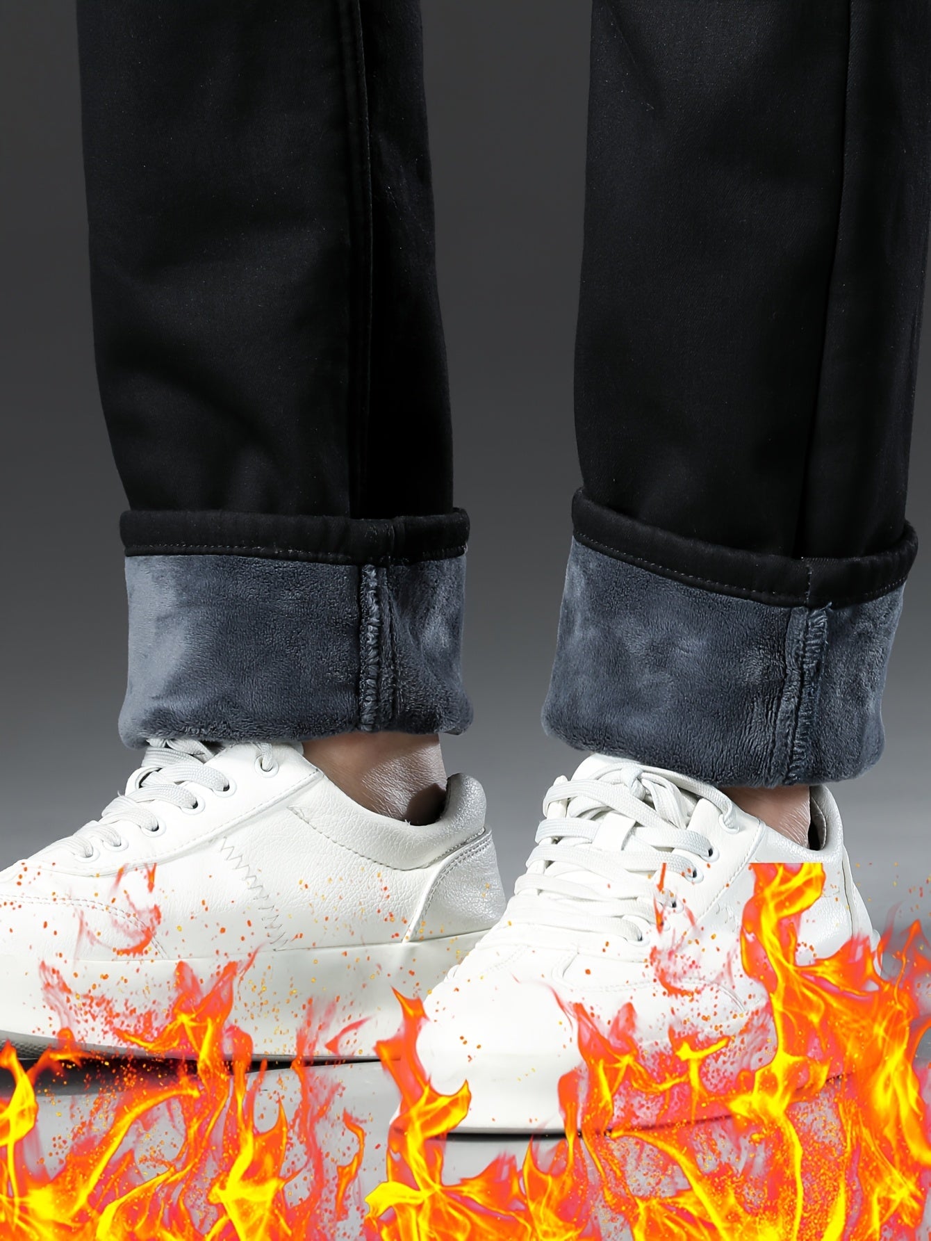 Men's black winter pants with warm lining