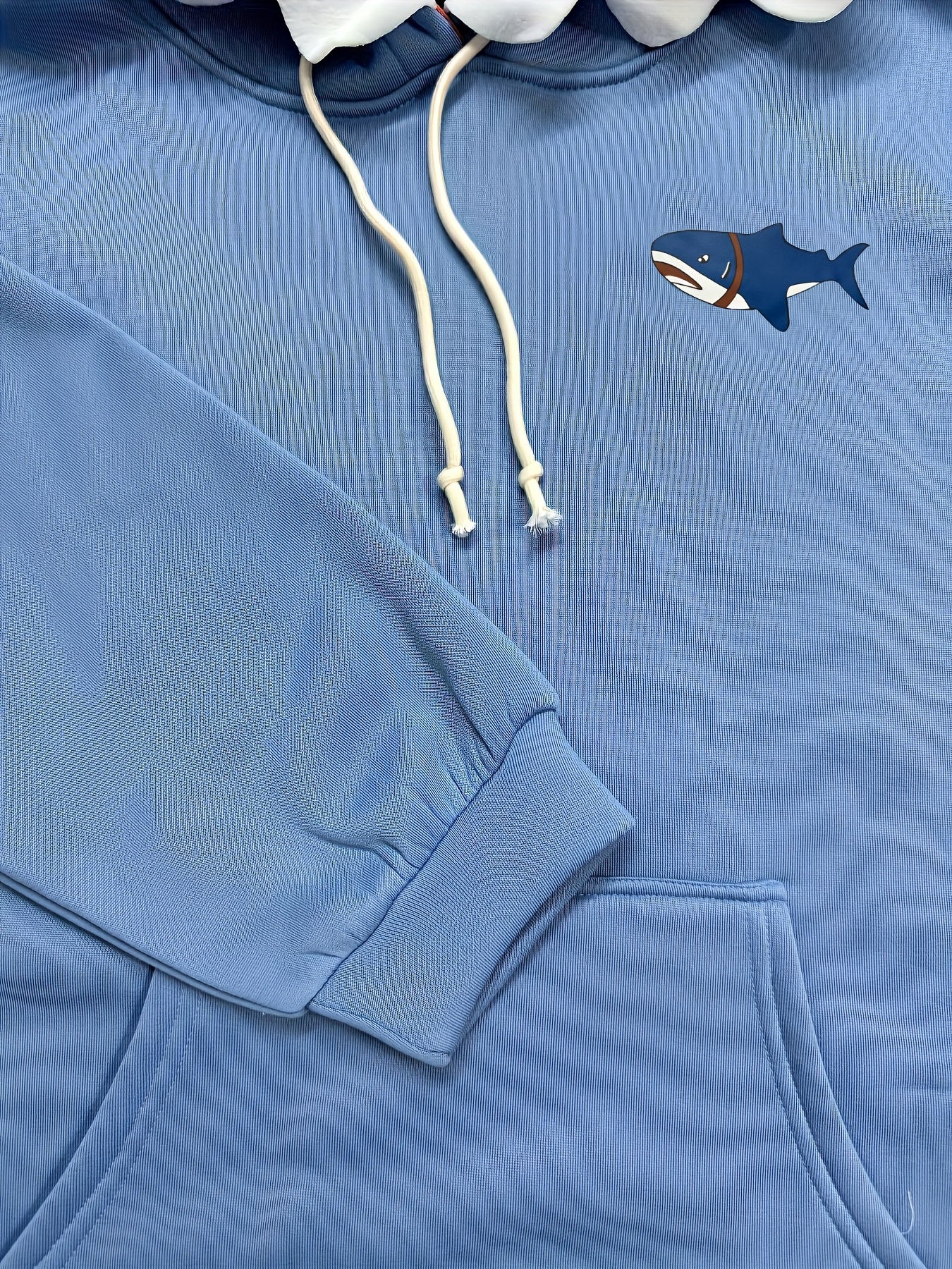 Light blue shark hoodie with hood and kangaroo pocket