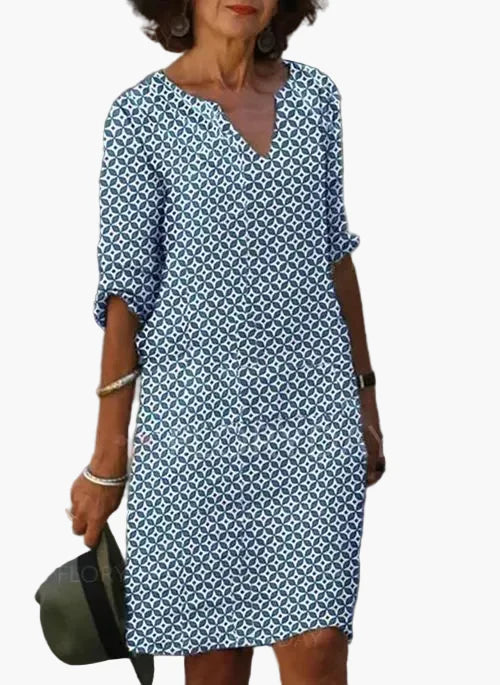 Damen Freizeitkleid Sommer Kurzarm Geometrisch V-Ausschnitt Elegant