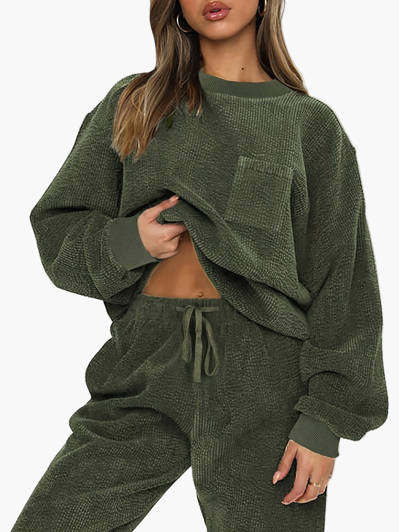 Women's Casual Two-Piece Lounge Set – Comfortable Oversize Home Suit with Pocket, Fashionable & Versatile
