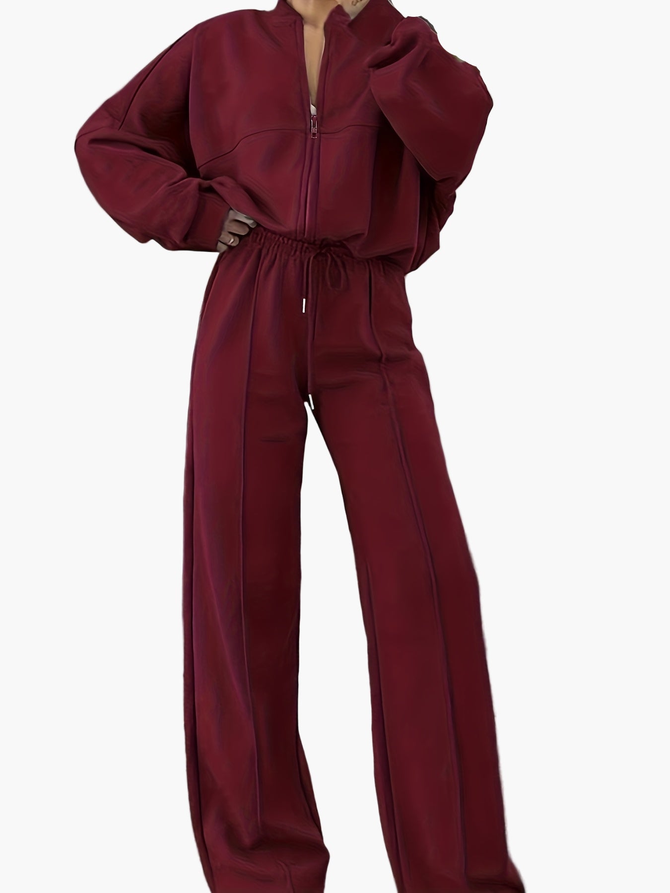 Women's casual two-piece set with zipper and wide leg – casual & comfortable for everyday or travel