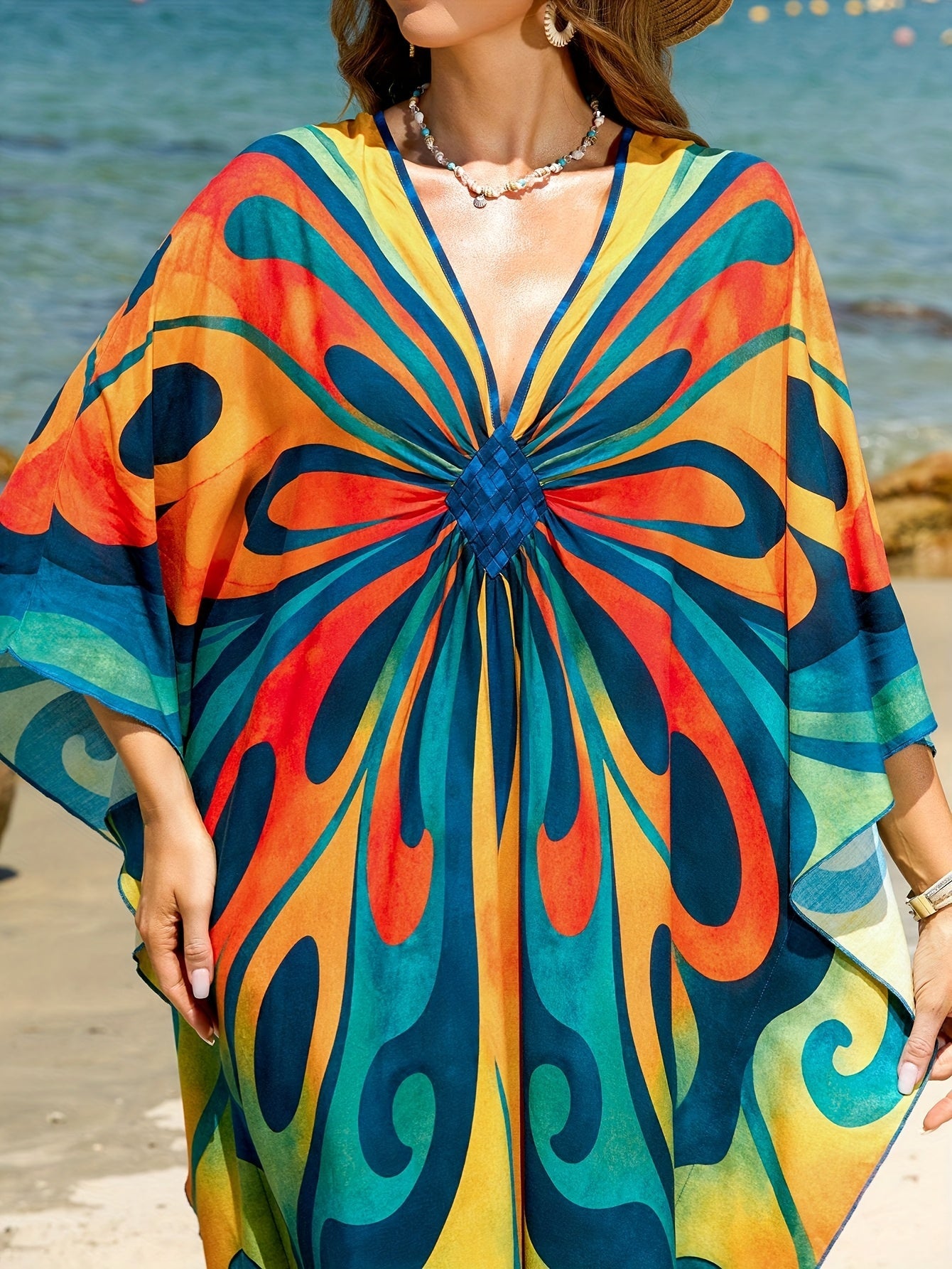 Women's Kaftan Maxi Dress – Boho Beach Tunic with Tie-Dye Pattern, Ideal as Summer Cover-Up
