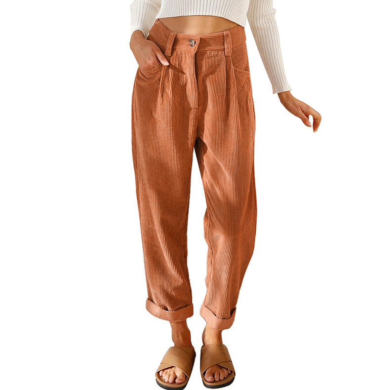Zoe – High-waisted Casual Corduroy Pants with Loose Straight Fit