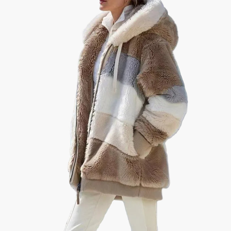 Women's winter jacket with hood and zipper – fashionable stripes, comfortable for everyday and leisure use