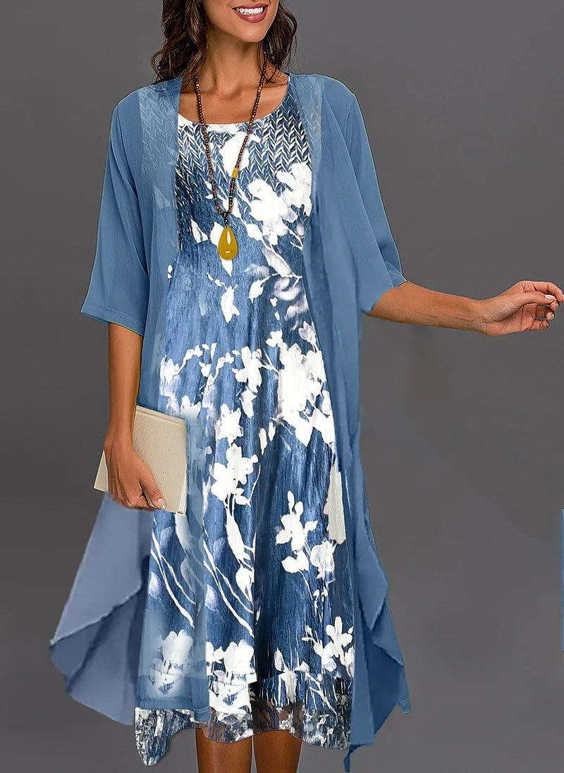 Women's Elegant Two-Piece Chiffon A-Line Midi Dress Set Festive & Casual