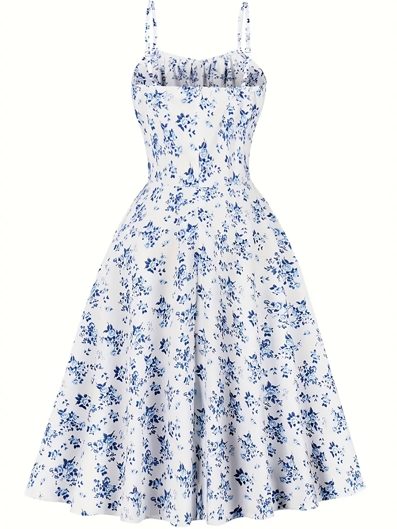Women's Summer Midi Dress with Floral Pattern and Tie Belt – Elegant A-Line Dress for Everyday Wear and Garden Parties