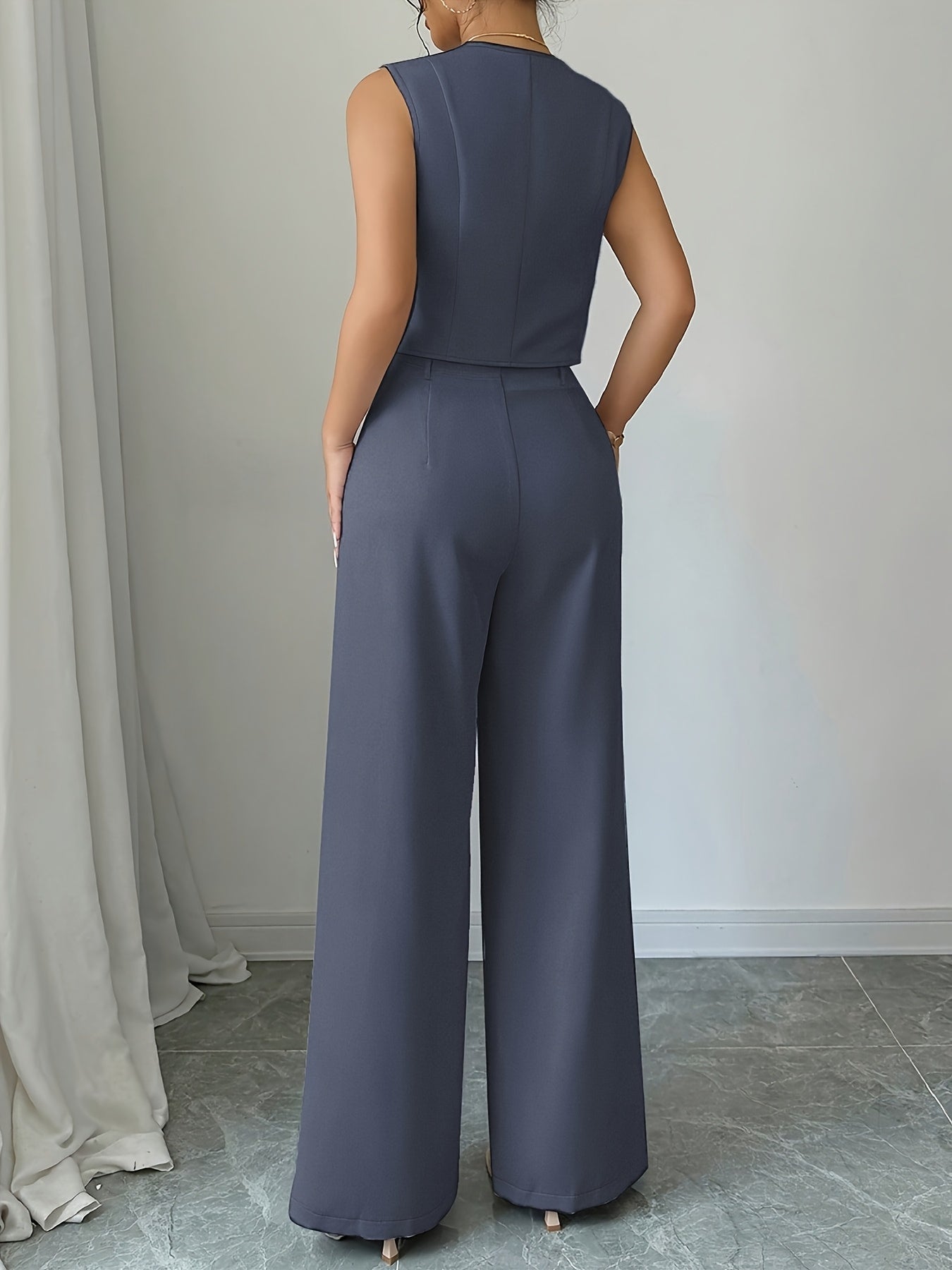 Women's Elegant Two-Piece Suit with Vest and Wide-Leg Cut – Stylish Business & Casual Look