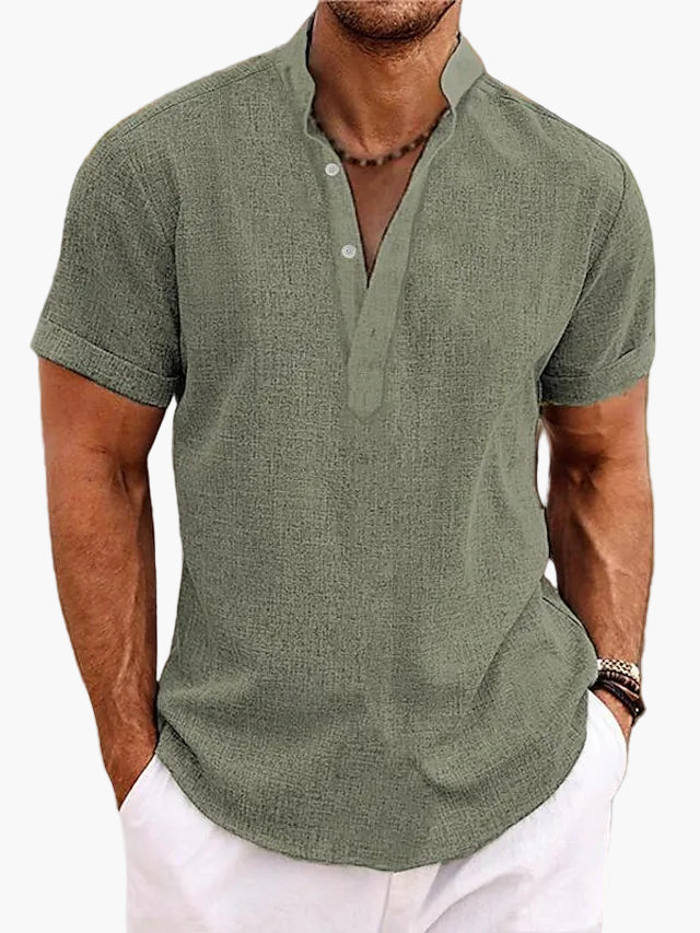 Herren Sommer Freizeithemd mit Stehkragen und kurzem Arm – Modernes Henley-Design für Alltag, Urlaub und Freizeit