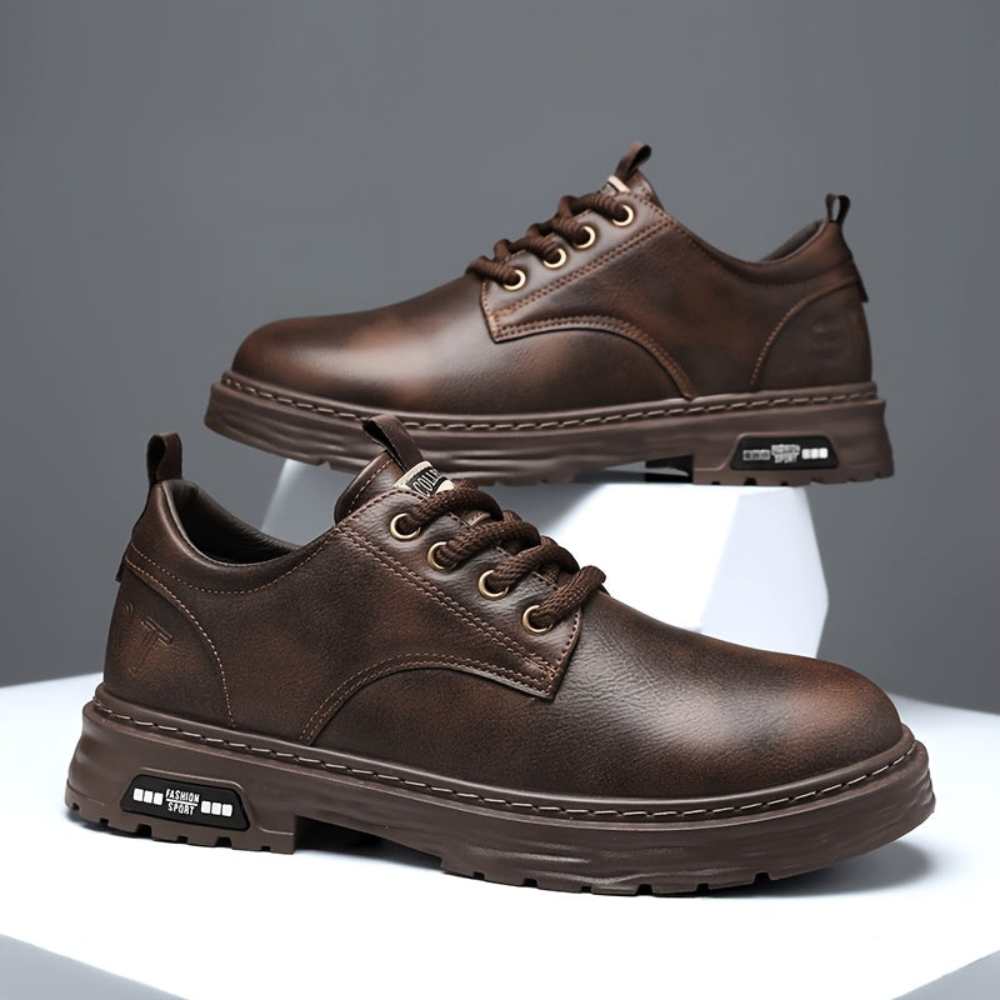 Men's black casual lace-up shoes with platform soles
