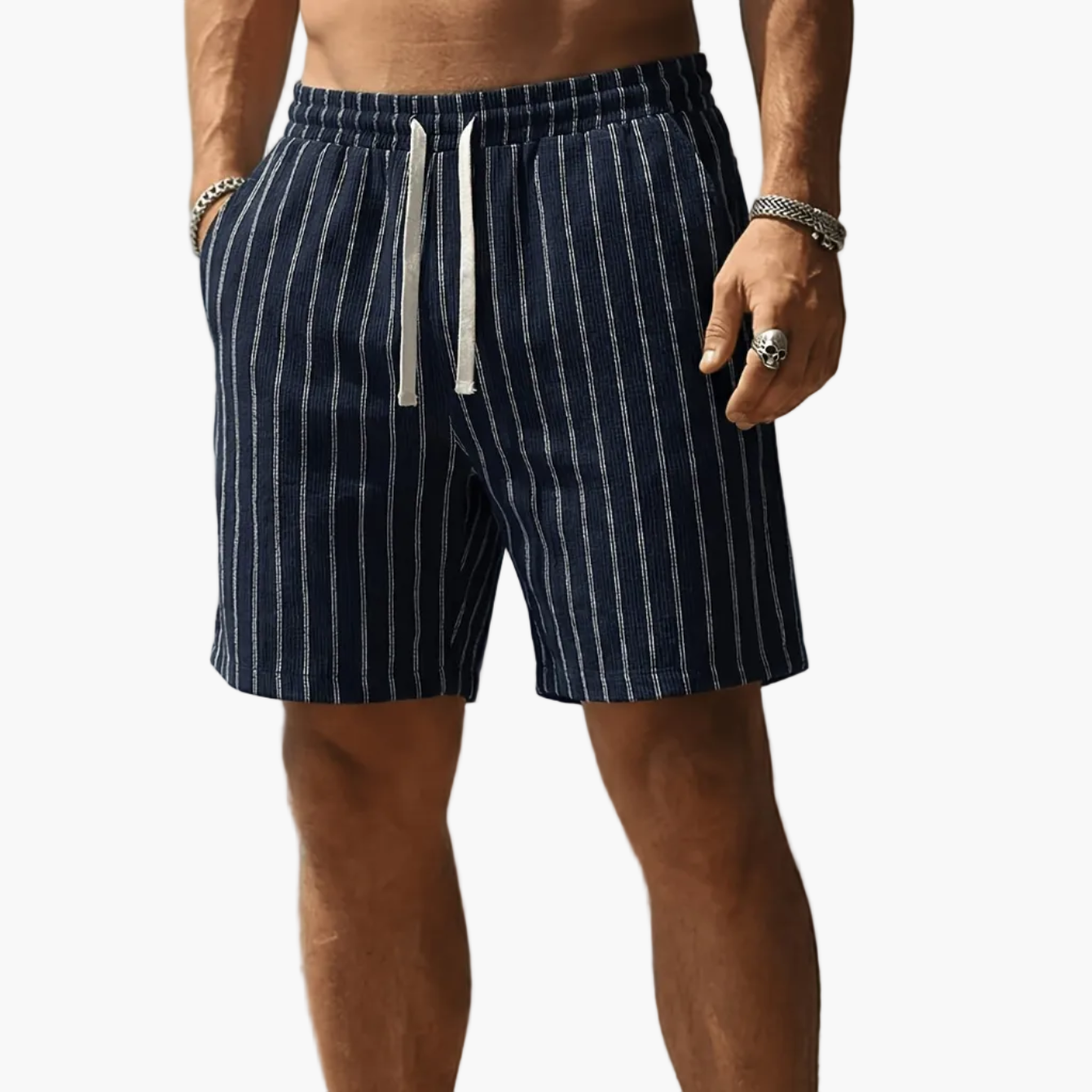 Men's Casual Shorts with Stripe Pattern and Drawstring – Perfect for Summer & Sports