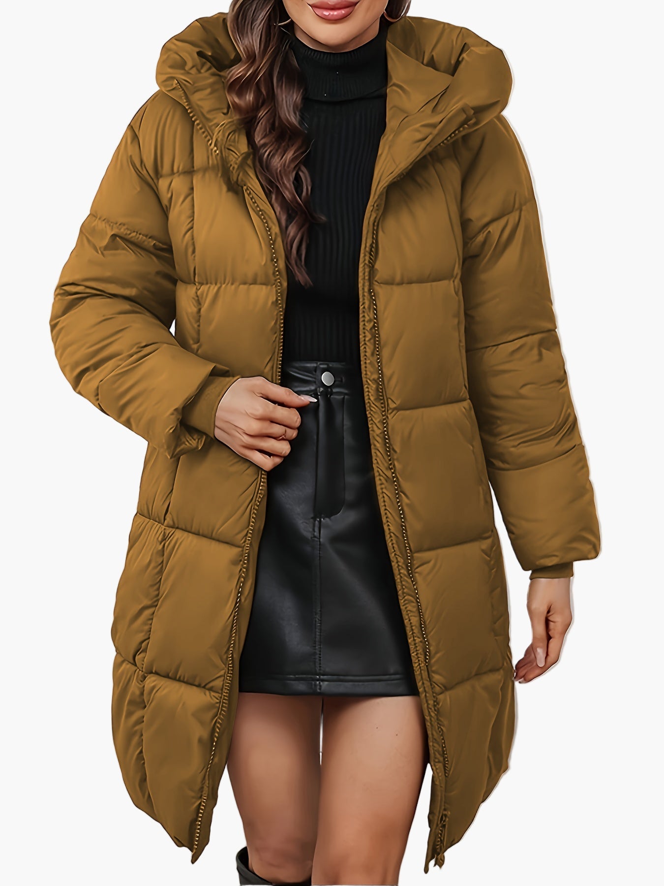 Damen Winter Steppmantel mit Kapuze, modischer langer Parka für Alltag und Outdoor