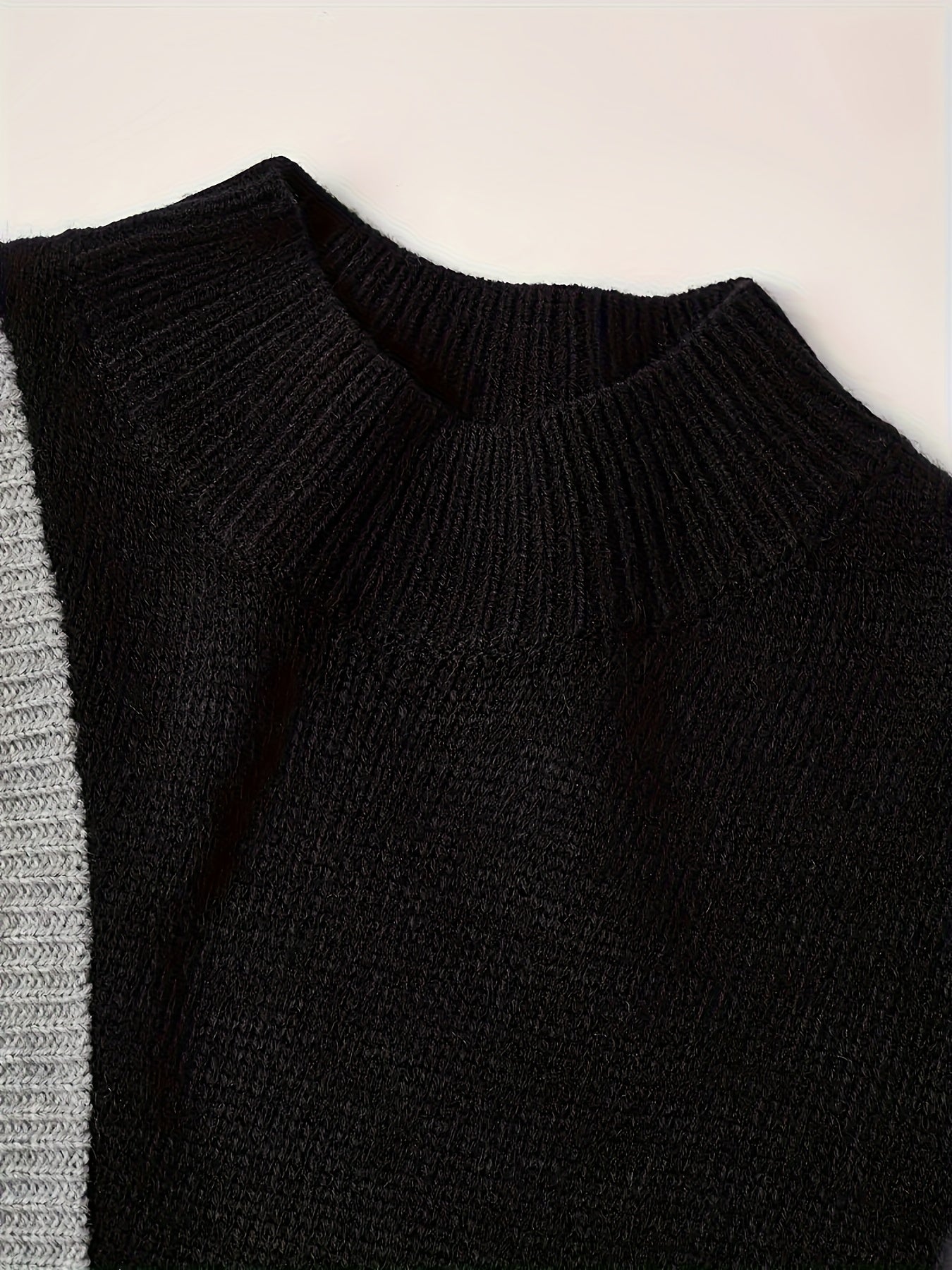 Damen Pullover im Patchwork-Design mit hohem Kragen – Eleganter Strickpullover für Alltag und Büro