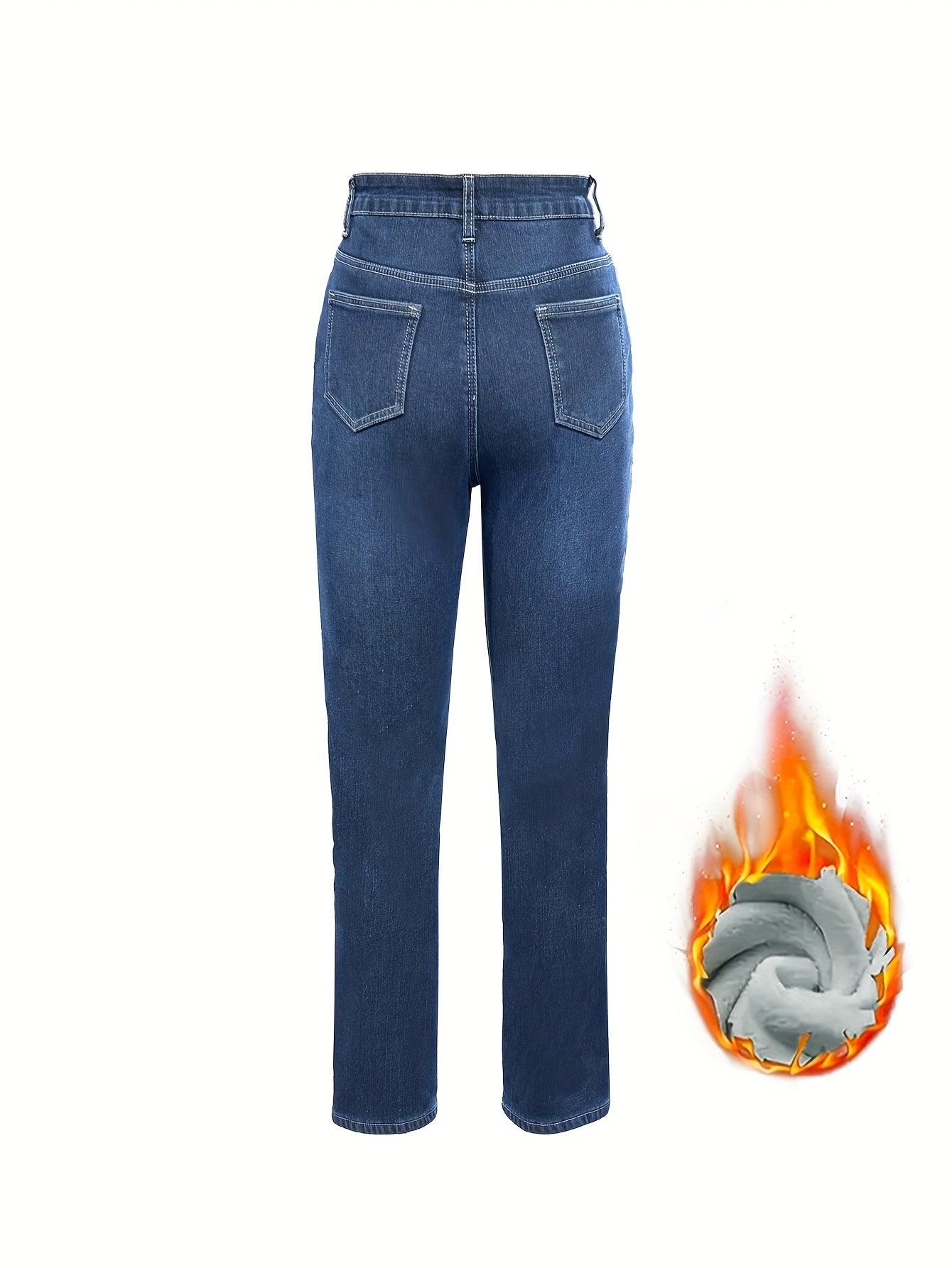 Gefütterte Damen Jeans Dunkelblau mit Hohem Bund