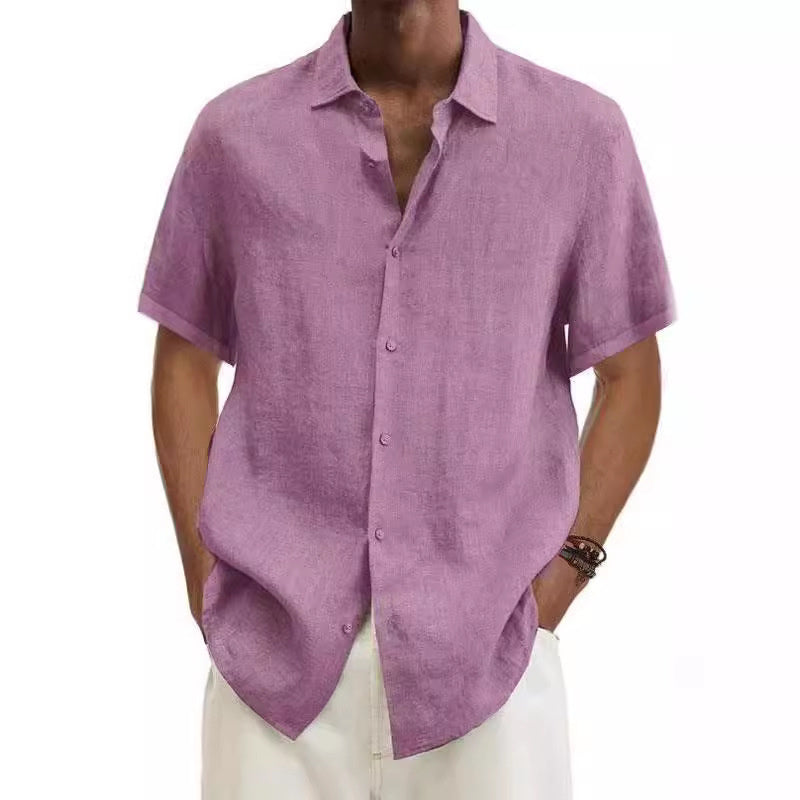 Men's Casual Short-Sleeve Shirt – Modern Japanese Style, V-Neck, Solid Color, Ideal for Everyday & Vacation