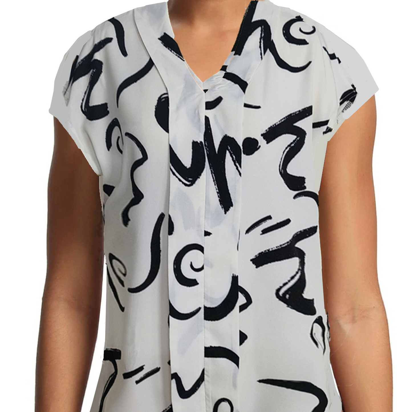 Women's blouse with graphic pattern and V-neck – Elegant style for office and leisure