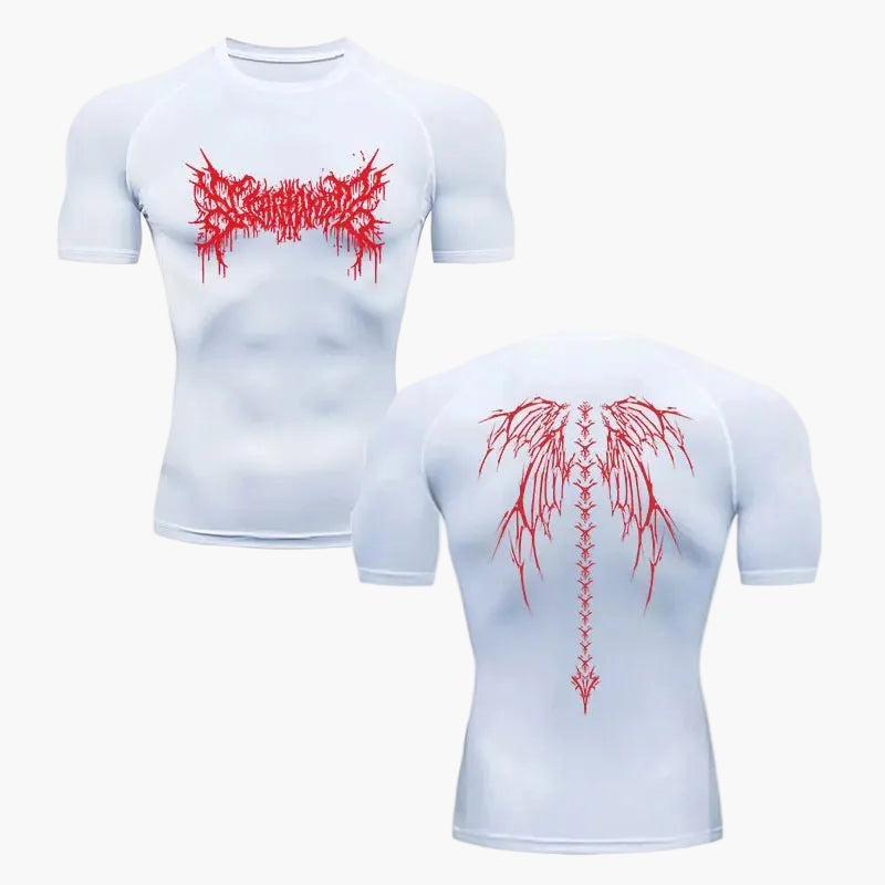 Men's Compression Shirt Metal Style – Tribal Skeleton Design for Exercise & Leisure