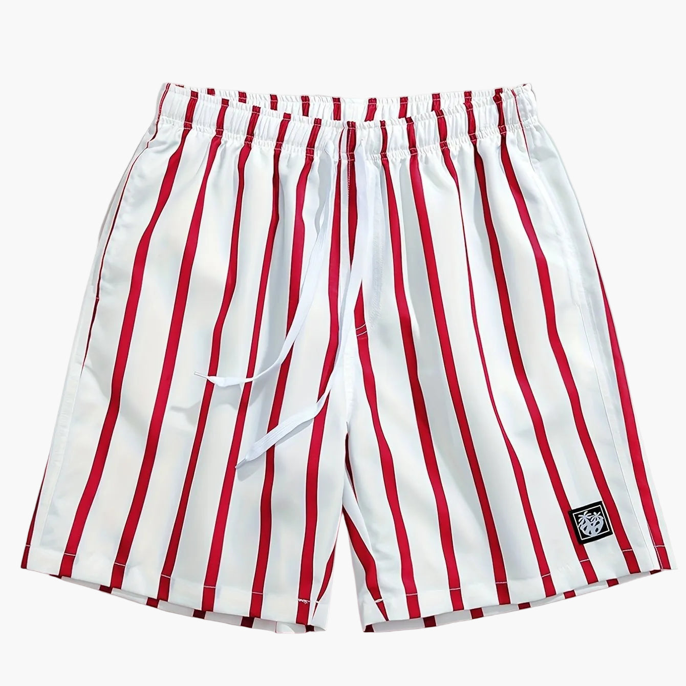 Men's swim shorts with red stripes, casual, relaxed style, perfect for beach and pool
