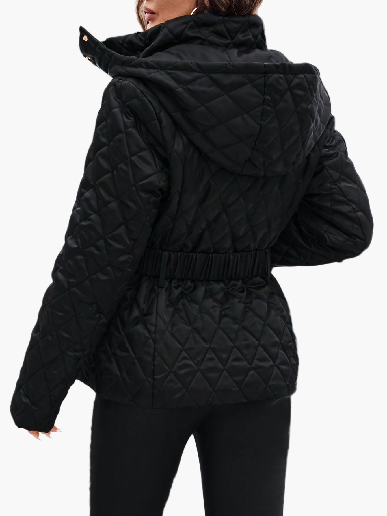 Damen Steppjacke mit Gürtel und Kapuze – Elegante Winterjacke für Alltag und Büro