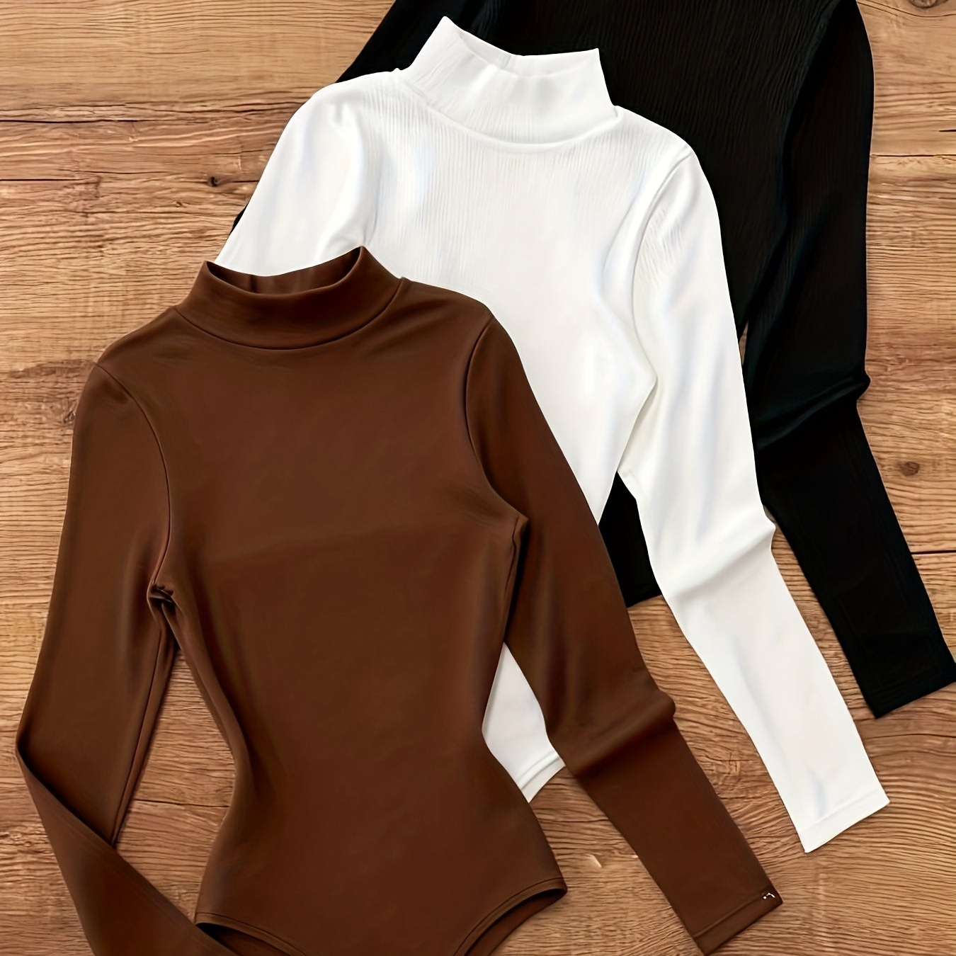 Damen Body Langarm Rollkragen Slim Fit Rippstrick Optik