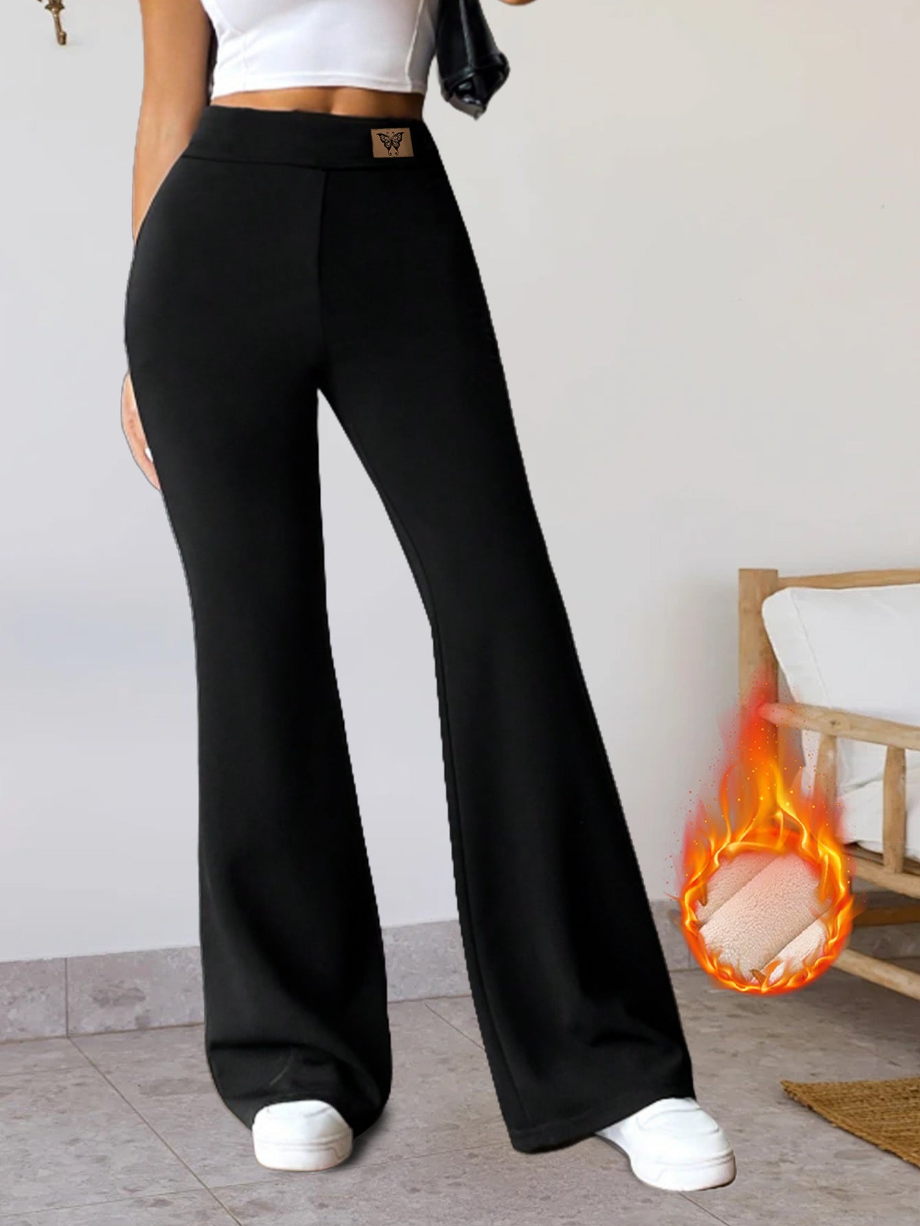 Schwarze Schlaghose Damen mit hoher Taille und weicher Innenseite
