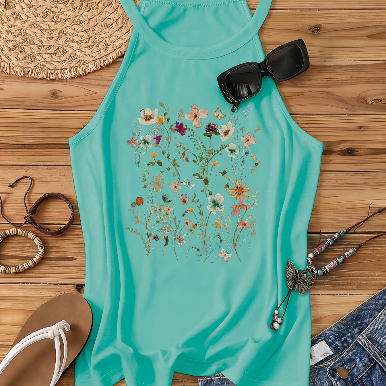 Damen Sommer Tanktop mit Blumenmuster – Freizeit Stil für Frühling und Sommer