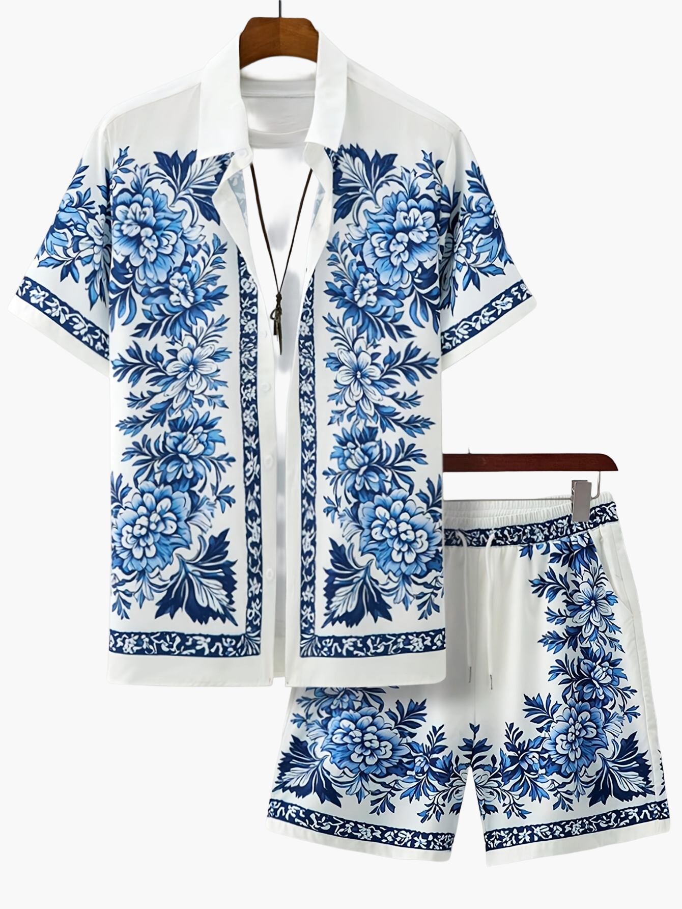 Men's Summer Casual Set with Short-Sleeve Shirt and Shorts – Floral Pattern, Ideal for Vacation & Beach