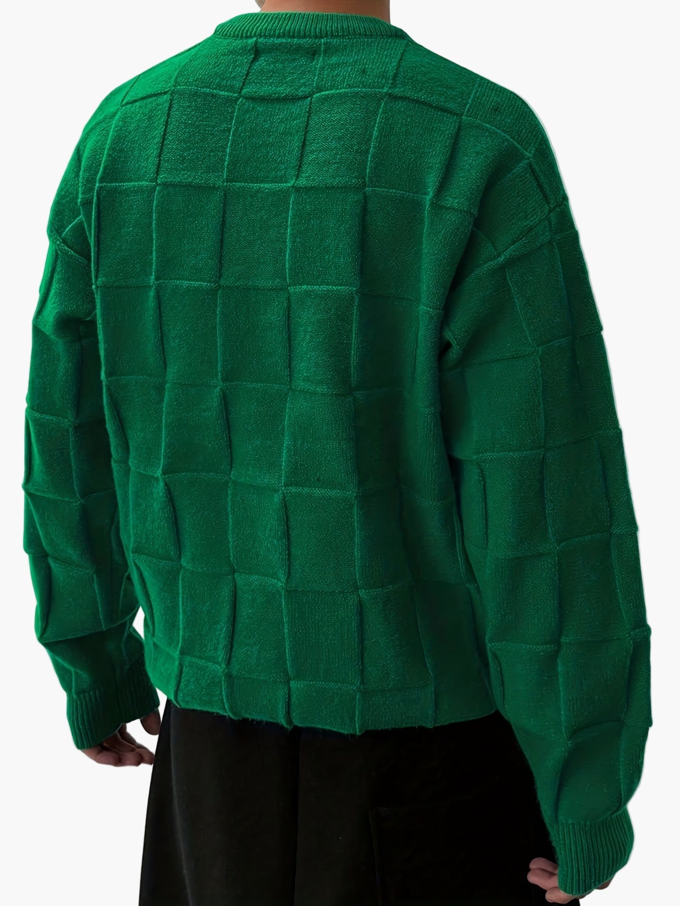 Men's Sweater Streetstyle with 3D Square Pattern – Casual Crew Neck for Autumn and Winter