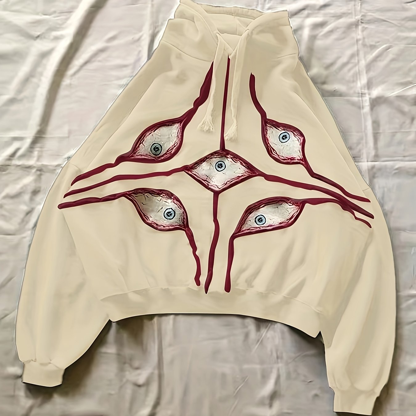 Hoodie with eye motif, relaxed fit, dark gray